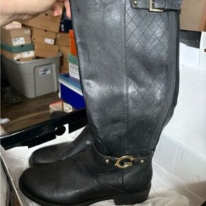 Women's Black Leather Knee-High Boots